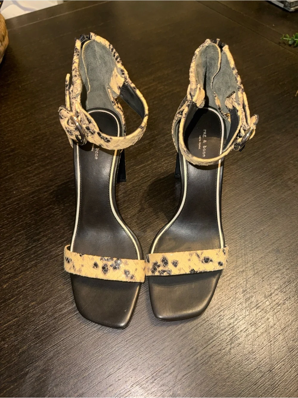 rag & bone Snake-Print Ankle Strap High Heels - Black & Beige